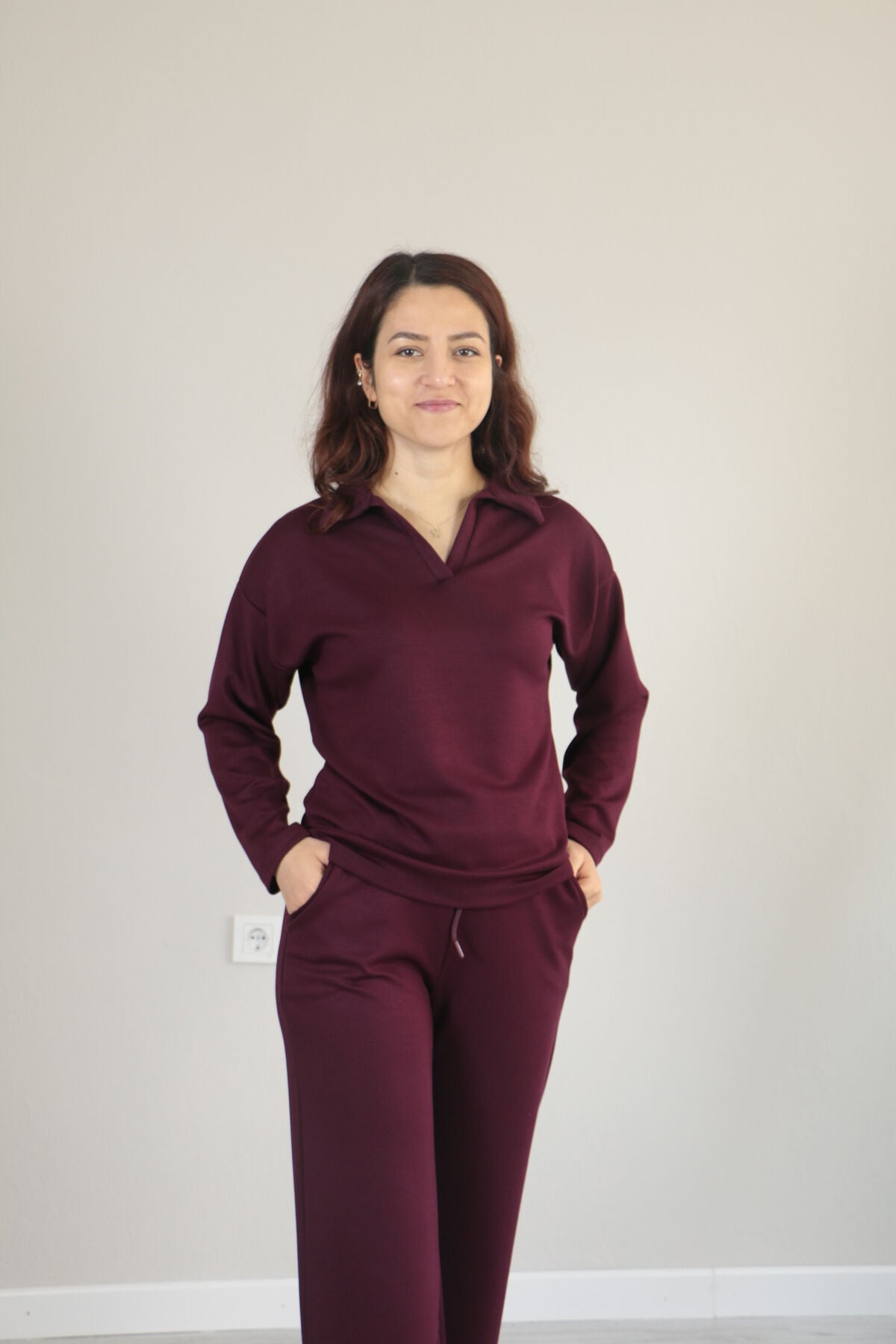 Modal dökümlü yumuşak dokulu polo yaka takım XL - bordo