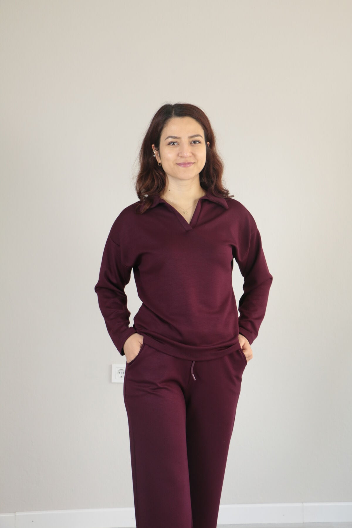 Modal dökümlü yumuşak dokulu polo yaka takım XL - bordo