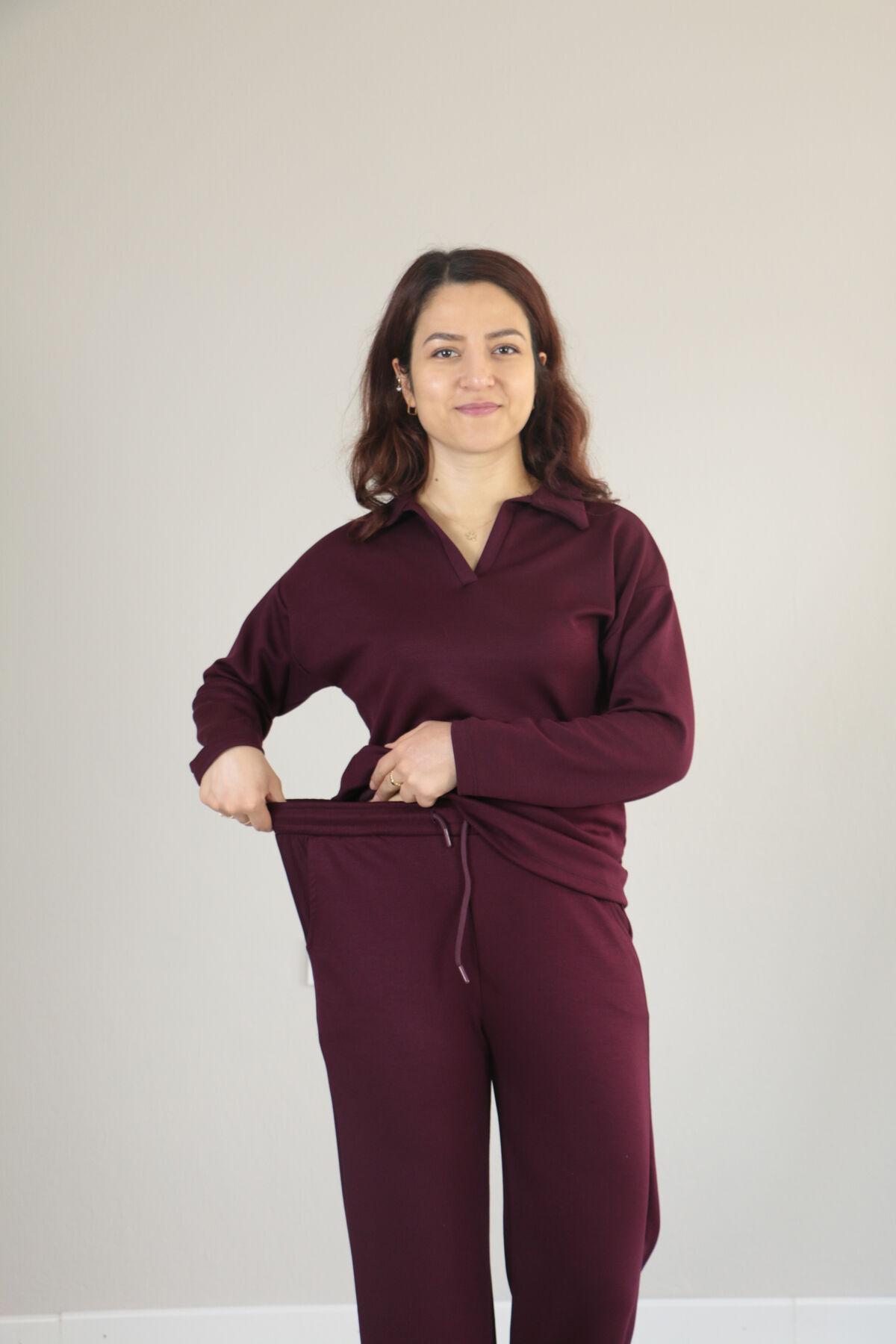 Modal dökümlü yumuşak dokulu polo yaka takım XL - bordo