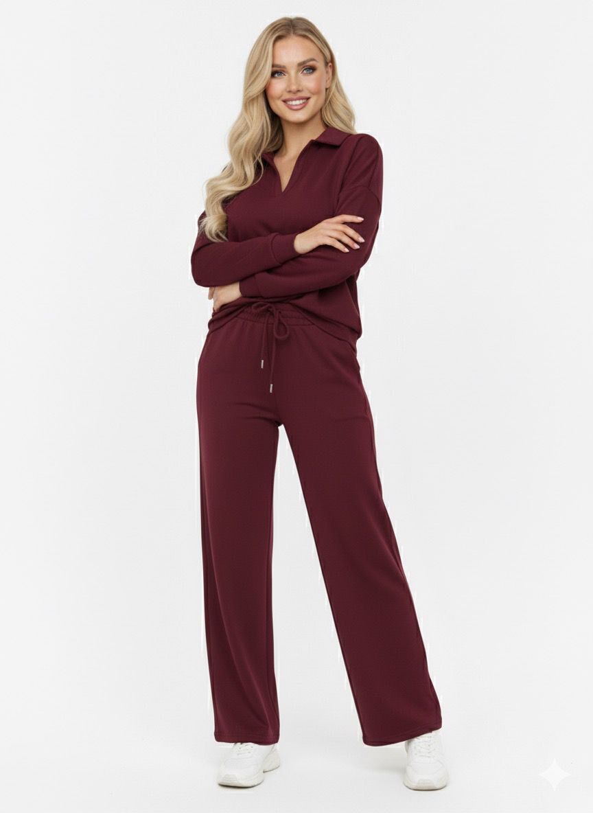 Modal dökümlü yumuşak dokulu polo yaka takım XL - bordo