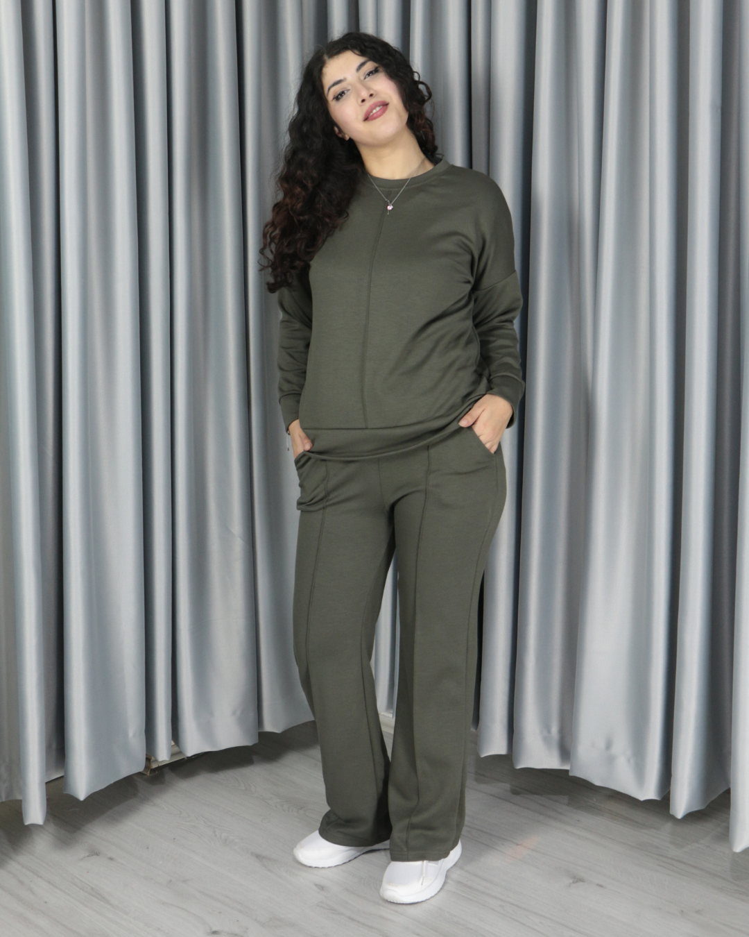 Yumuşak Dokulu Modal Kumaş Alt Üst Çıma Detay Alt Üst Takım S - haki