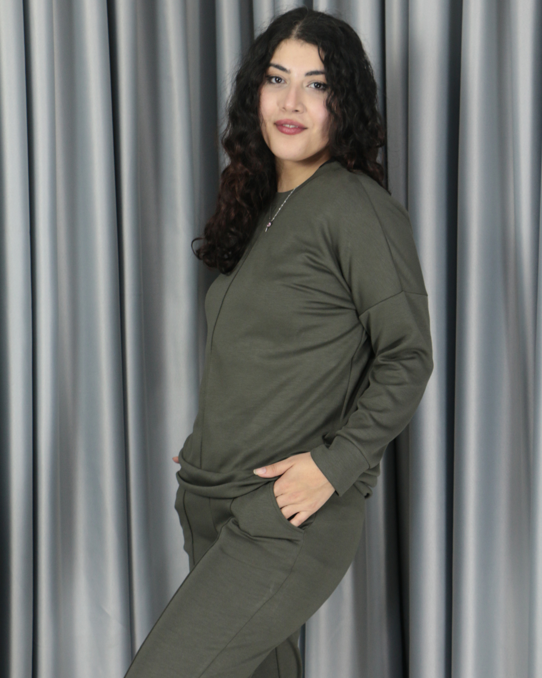 Yumuşak Dokulu Modal Kumaş Alt Üst Çıma Detay Alt Üst Takım S - haki