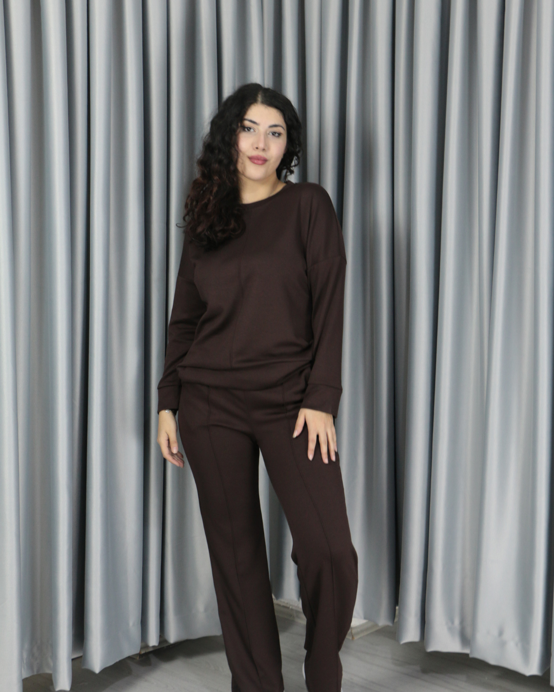 Yumuşak Dokulu Modal Kumaş Alt Üst Çıma Detay Alt Üst Takım S - acı kahve