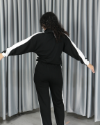 Modal Kumaş Şerit ve Fermuar Detaylı Alt Üst Takım XL - siyah