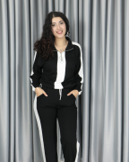 Modal Kumaş Şerit ve Fermuar Detaylı Alt Üst Takım XL - siyah