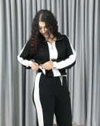 Modal Kumaş Şerit ve Fermuar Detaylı Alt Üst Takım XL - siyah