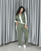 Modal Kumaş Şerit ve Fermuar Detaylı Alt Üst Takım L - haki