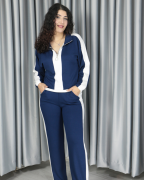 Modal Kumaş Şerit ve Fermuar Detaylı Alt Üst Takım L - lacivert