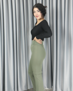 Yüksek Bel Boru Paça Şardonlu Premium Toparlayıcı Tayt XL - haki