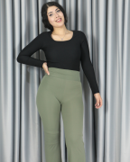 Yüksek Bel Boru Paça Şardonlu Premium Toparlayıcı Tayt XL - haki