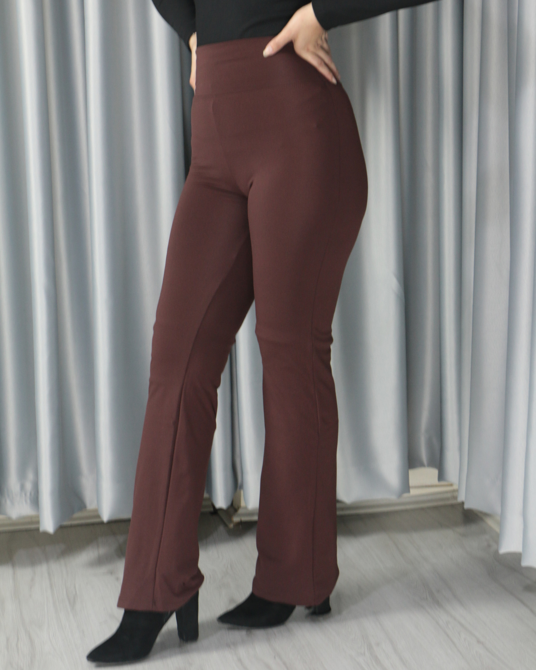 Yüksek Bel Boru Paça Şardonlu Premium Toparlayıcı Tayt L - acı kahve