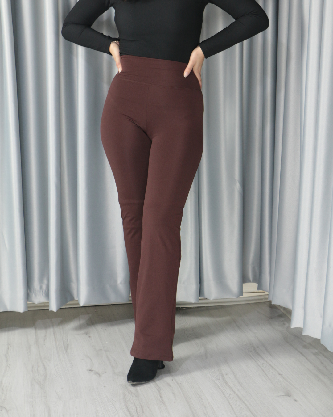 Yüksek Bel Boru Paça Şardonlu Premium Toparlayıcı Tayt XL - acı kahve