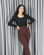 Yüksek Bel Boru Paça Şardonlu Premium Toparlayıcı Tayt XL - acı kahve