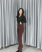 Yüksek Bel Boru Paça Şardonlu Premium Toparlayıcı Tayt M - acı kahve