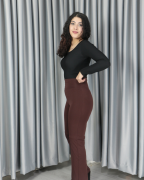 Yüksek Bel Boru Paça Şardonlu Premium Toparlayıcı Tayt M - acı kahve