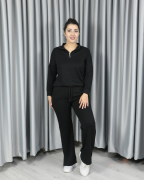 Modal Yarım Fermuarlı Paça Yırtmaç Detay Alt Üst Takım M - siyah