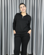 Modal Yarım Fermuarlı Paça Yırtmaç Detay Alt Üst Takım M - siyah