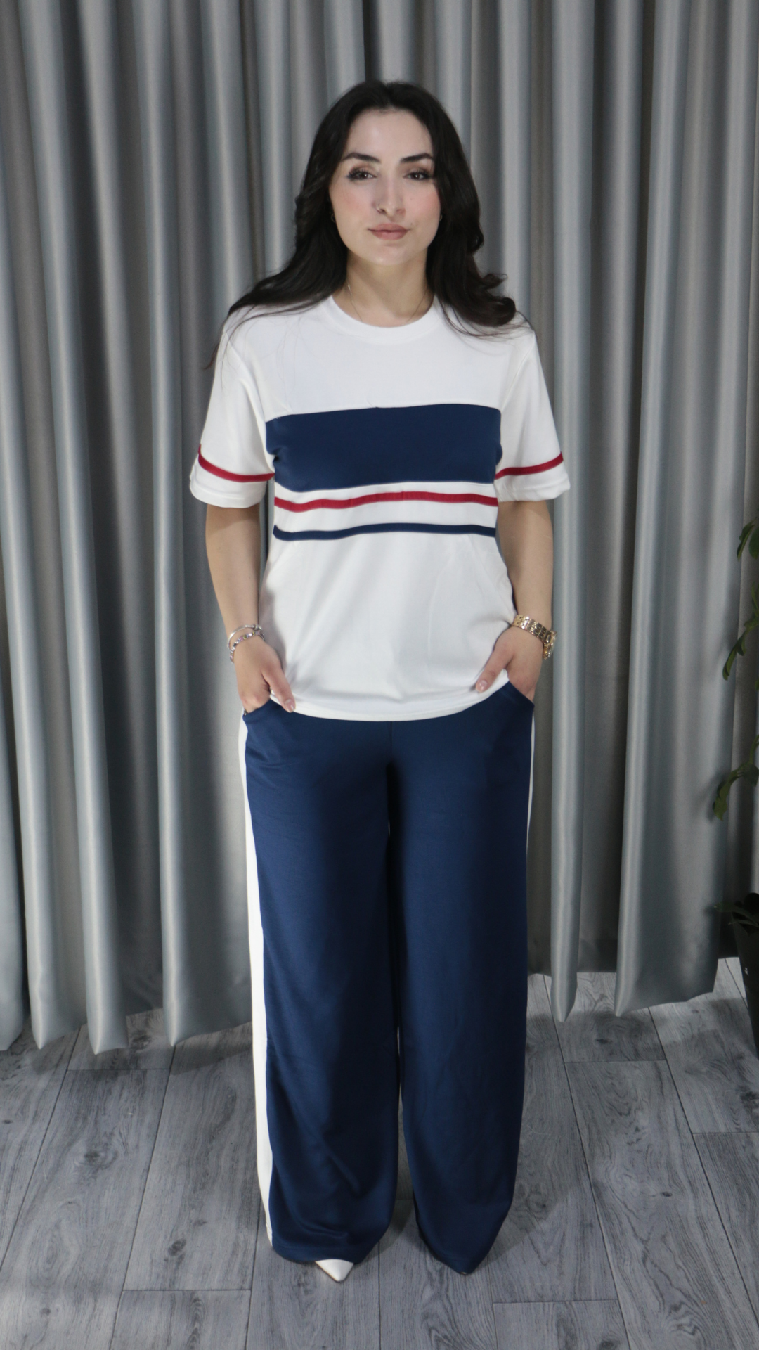 Modal Kumaş Şerit Detay Premium Kalite Alt Üst Kadın Takım XL - lacivert