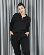 Modal Yarım Fermuarlı Paça Yırtmaç Detay Alt Üst Takım XL - siyah
