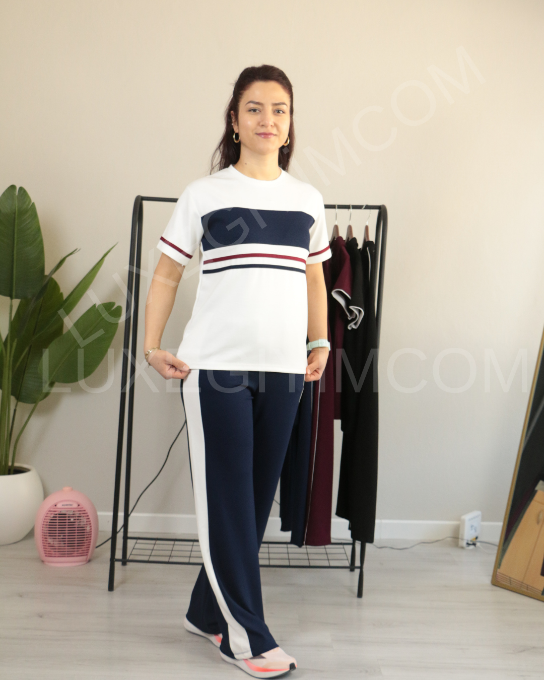 Modal Kumaş Şerit Detay Premium Kalite Alt Üst Kadın Takım XL - lacivert