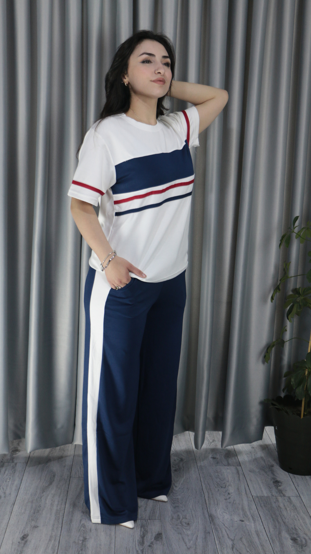 Modal Kumaş Şerit Detay Premium Kalite Alt Üst Kadın Takım XL - lacivert