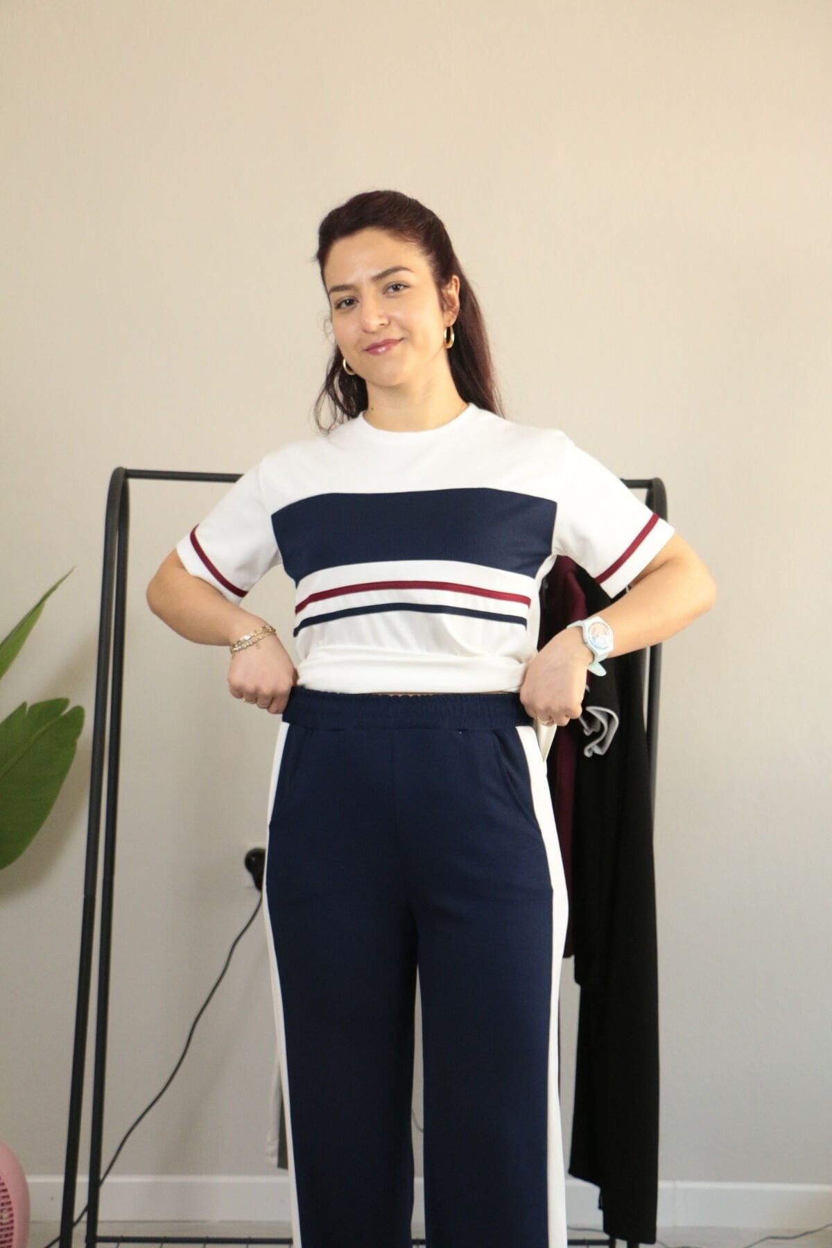 Modal Kumaş Şerit Detay Premium Kalite Alt Üst Kadın Takım XL - lacivert