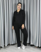 Modal Yarım Fermuarlı Paça Yırtmaç Detay Alt Üst Takım XL - siyah