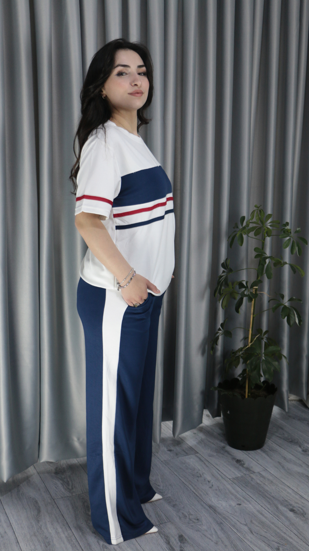 Modal Kumaş Şerit Detay Premium Kalite Alt Üst Kadın Takım XL - lacivert