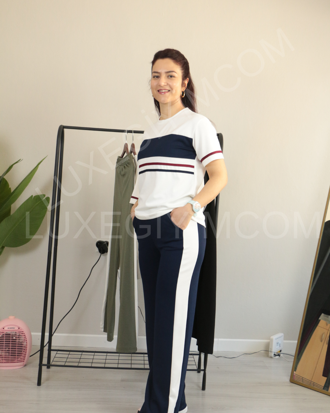 Modal Kumaş Şerit Detay Premium Kalite Alt Üst Kadın Takım S - lacivert