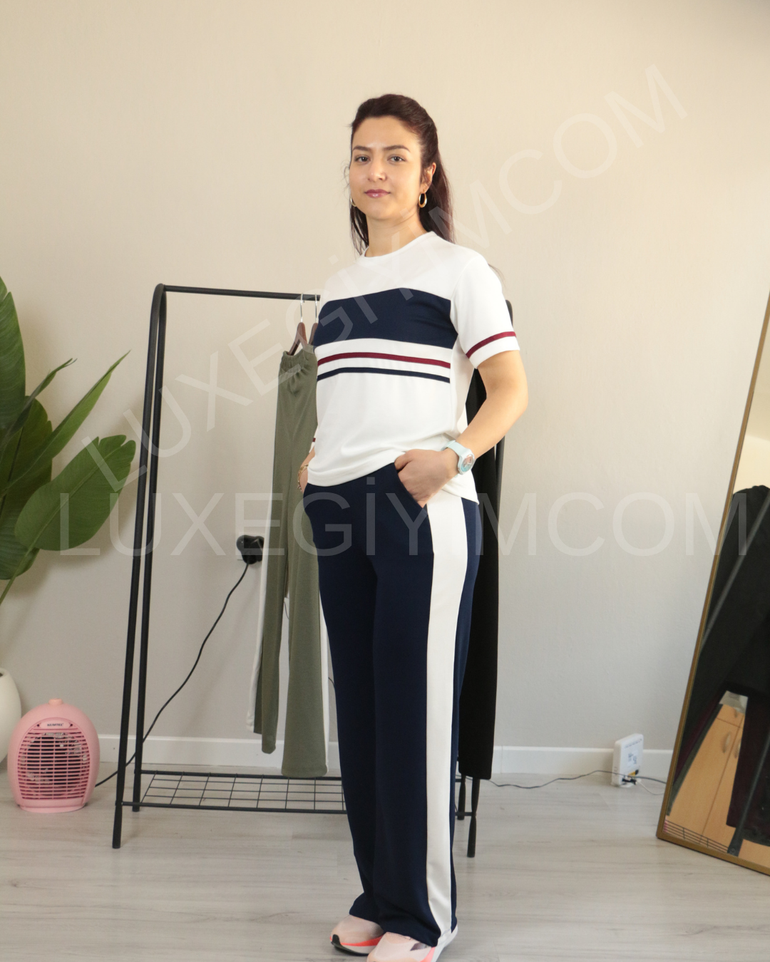 Modal Kumaş Şerit Detay Premium Kalite Alt Üst Kadın Takım S - lacivert