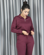 Modal Yarım Fermuarlı Paça Yırtmaç Detay Alt Üst Takım XL - bordo