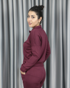 Modal Yarım Fermuarlı Paça Yırtmaç Detay Alt Üst Takım XL - bordo