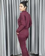 Modal Yarım Fermuarlı Paça Yırtmaç Detay Alt Üst Takım XL - bordo