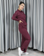 Modal Yarım Fermuarlı Paça Yırtmaç Detay Alt Üst Takım XL - bordo