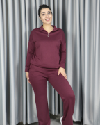 Modal Yarım Fermuarlı Paça Yırtmaç Detay Alt Üst Takım XL - bordo