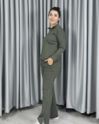 Modal Yarım Fermuarlı Paça Yırtmaç Detay Alt Üst Takım M - haki