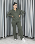 Modal Yarım Fermuarlı Paça Yırtmaç Detay Alt Üst Takım M - haki