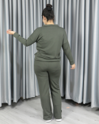 Modal Yarım Fermuarlı Paça Yırtmaç Detay Alt Üst Takım XL - haki