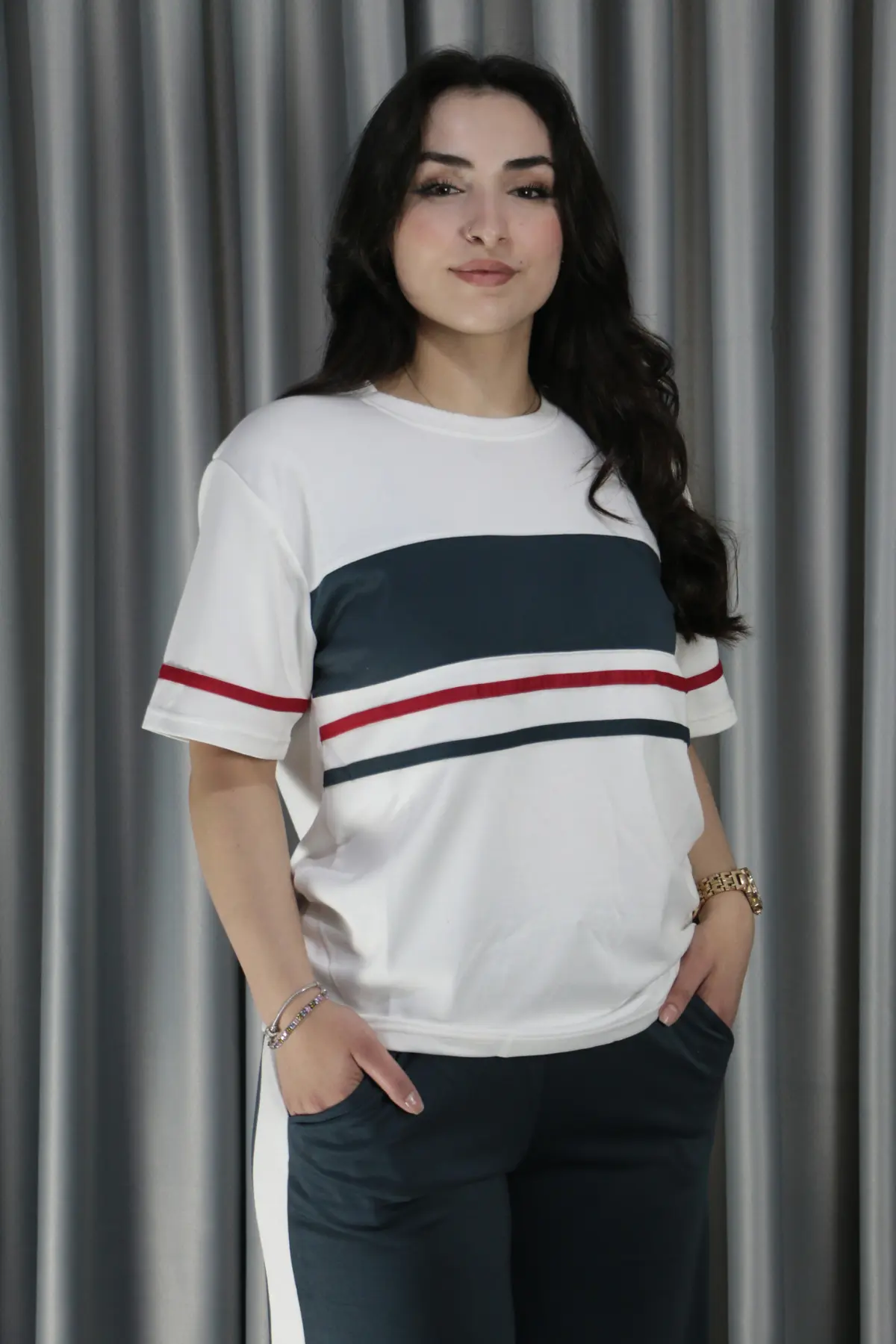 Kadın Modal Kumaş Şerit Detay Premium Kalite Alt Üst Takım S - antrasit