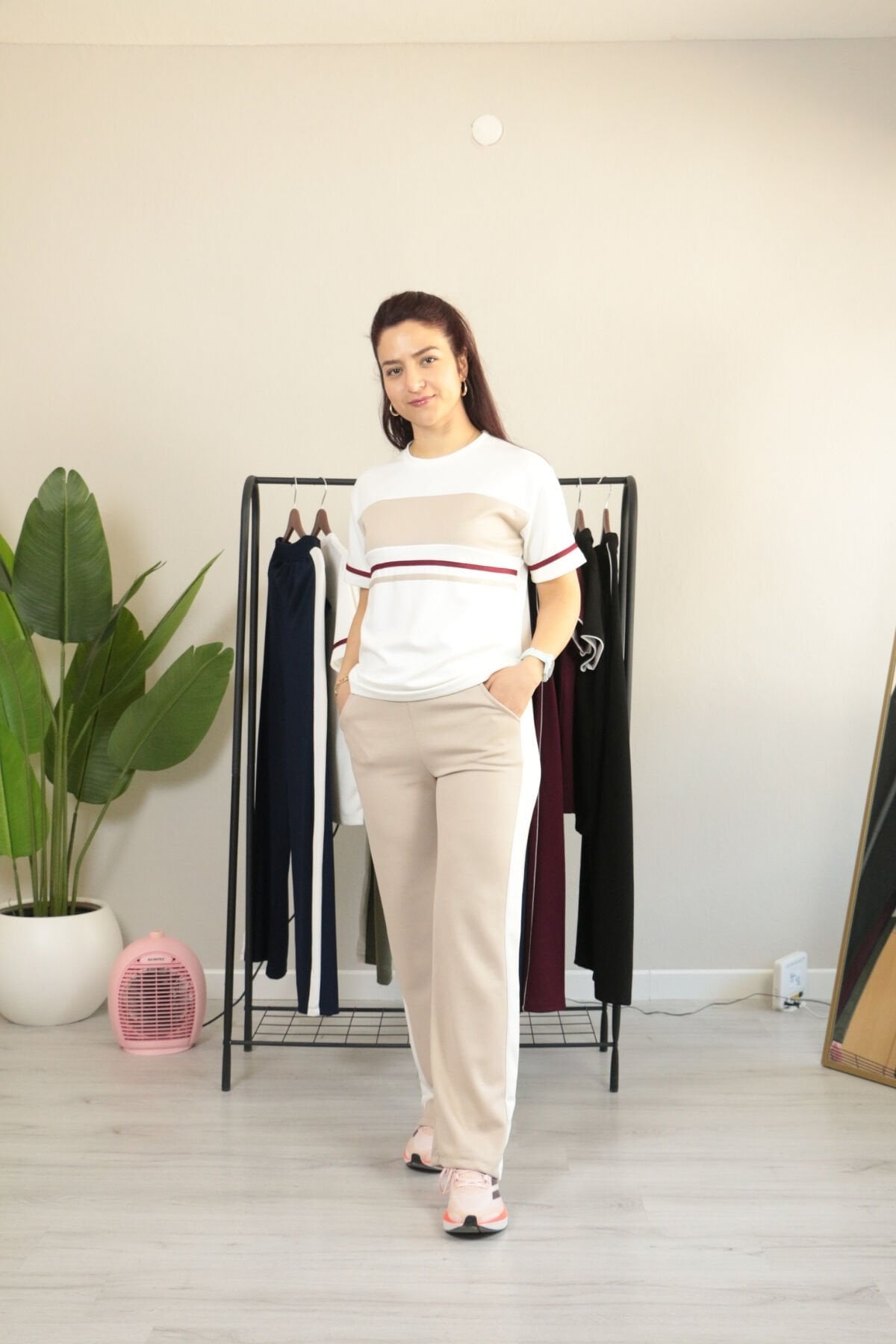 Modal Kumaş Şerit Detay Premium Kalite Alt Üst Kadın Takım L - krem