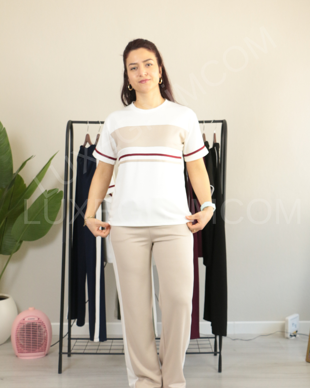 Modal Kumaş Şerit Detay Premium Kalite Alt Üst Kadın Takım S - krem