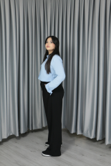 Kadın Krep Kumaş Kolay Ütülenir Düğmeli Kapama Detay Palazzo Pantolon siyah - XL