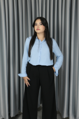 Kadın Krep Kumaş Kolay Ütülenir Düğmeli Kapama Detay Palazzo Pantolon siyah - XL