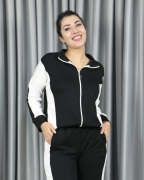 Modal Tam Fermuarlı Şerit Detaylı Alt Üst Takım siyah - XL