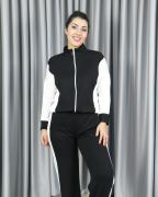 Modal Tam Fermuarlı Şerit Detaylı Alt Üst Takım siyah - XL