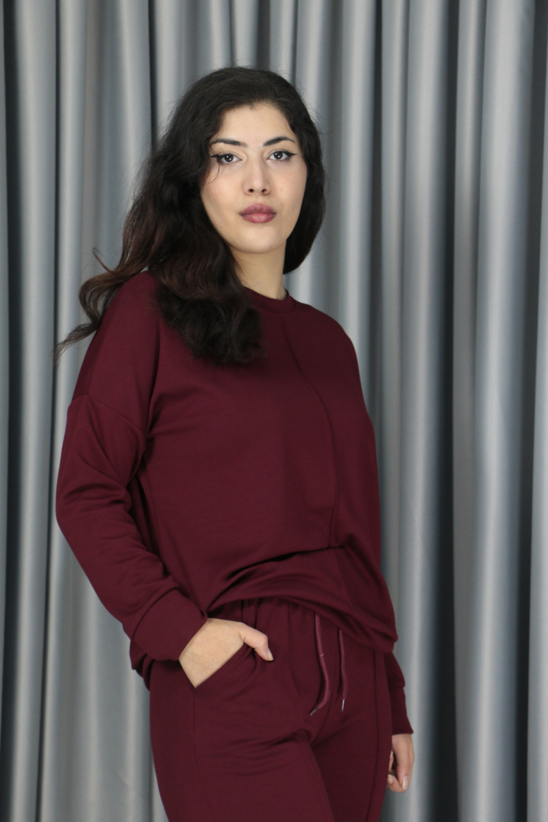 Yumuşak Dokulu Modal Kumaş Alt Üst Çıma Detay Alt Üst Takım M - bordo