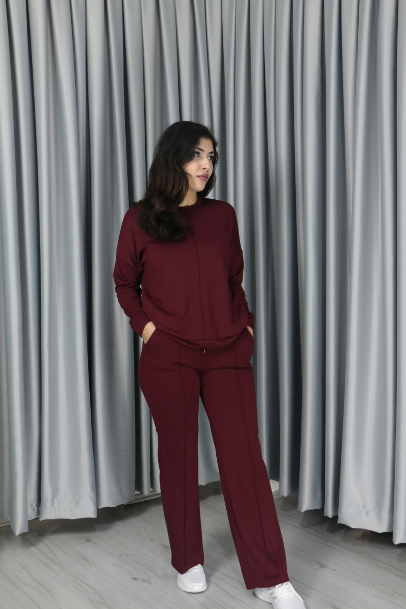 Kadın Yumuşak Dokulu Modal Kumaş Alt Üst Çıma Detay Basic Alt Üst Takım S - bordo