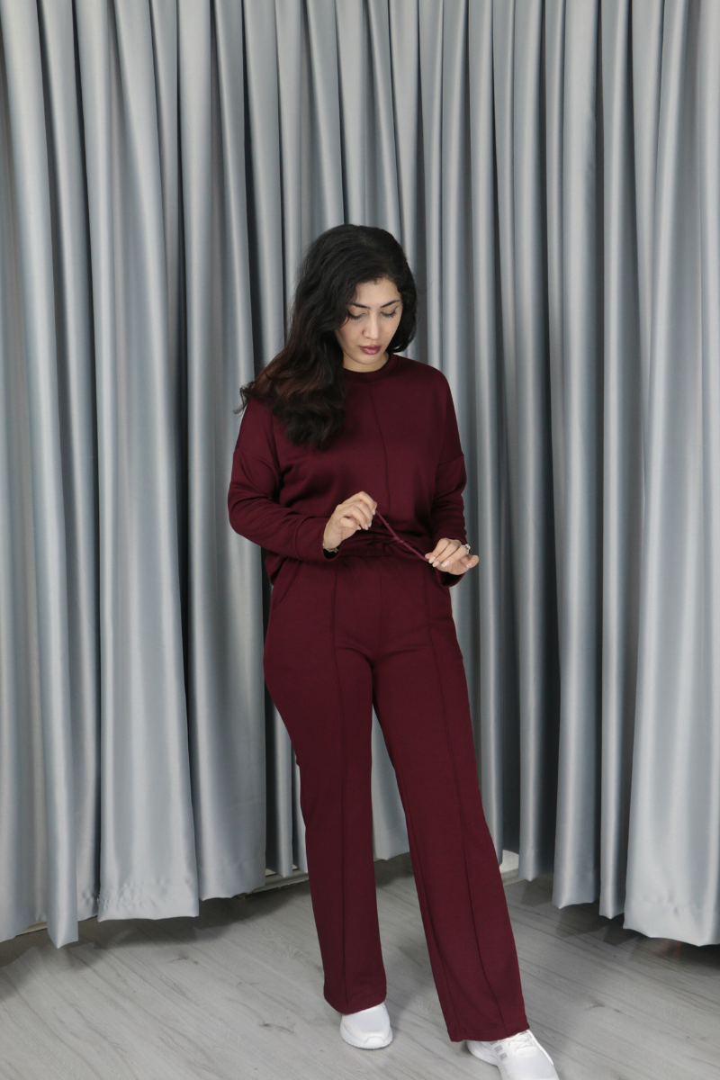 Yumuşak Dokulu Modal Kumaş Alt Üst Çıma Detay Alt Üst Takım S - bordo