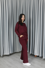 Kadın Yumuşak Dokulu Modal Kumaş Alt Üst Çıma Detay Basic Alt Üst Takım S - bordo