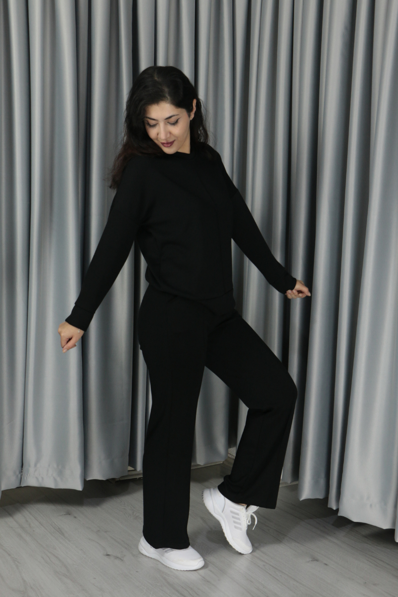 Yumuşak Dokulu Modal Kumaş Alt Üst Çıma Detay Alt Üst Takım S - siyah